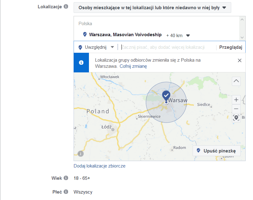 Location in the Ads Manager