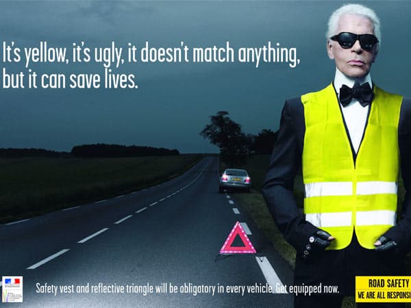 Karl Lagerfeld in a reflective vest